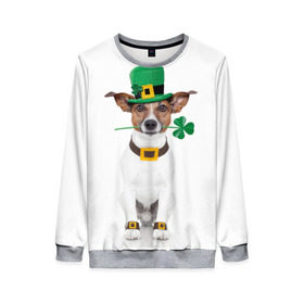 Женский свитшот 3D с принтом Ирландия в Тюмени, 100% полиэстер с мягким внутренним слоем | круглый вырез горловины, мягкая резинка на манжетах и поясе, свободная посадка по фигуре | animal | breed | clover | dog | folk | fun | funny | hat | hero | ireland | irish | saint patrick | герой | животное | ирландия | ирландский | клевер | народный | порода | прикол | святой патрик | собака | шляпа | шутка