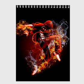 Скетчбук с принтом Огненный танец в Тюмени, 100% бумага
 | 48 листов, плотность листов — 100 г/м2, плотность картонной обложки — 250 г/м2. Листы скреплены сверху удобной пружинной спиралью | background | black | dance | dancer | energy | fire | flame | flying | male | мужчина | огненный | пламя | полет | танец | танцор | фон | черный | энергия