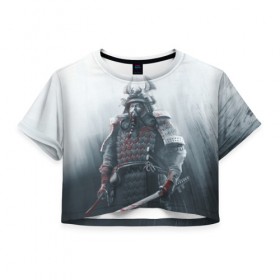 Женская футболка 3D укороченная с принтом Shadow Tactics в Тюмени, 100% полиэстер | круглая горловина, длина футболки до линии талии, рукава с отворотами | shogun | игра | меч | самурай | сегун | япония