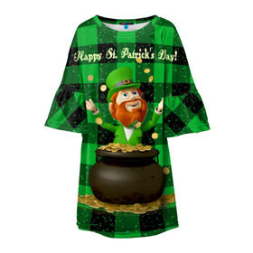 Детское платье 3D с принтом Ирландия в Тюмени, 100% полиэстер | прямой силуэт, чуть расширенный к низу. Круглая горловина, на рукавах — воланы | Тематика изображения на принте: irish | st. patricks day | зеленый | ирландец | лепрекон