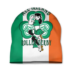 Шапка 3D с принтом Ирландия Roller Derby в Тюмени, 100% полиэстер | универсальный размер, печать по всей поверхности изделия | athlete | clover | flag | girl | ireland | roller | roller derby | девушка | ирландия | клевер | на роликах | спортсменка | флаг