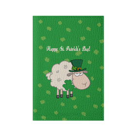 Обложка для паспорта матовая кожа с принтом Ирландия в Тюмени, натуральная матовая кожа | размер 19,3 х 13,7 см; прозрачные пластиковые крепления | Тематика изображения на принте: irish | sheep | st. patricks day | зеленый | ирландец | лепрекон | оваечка | овца