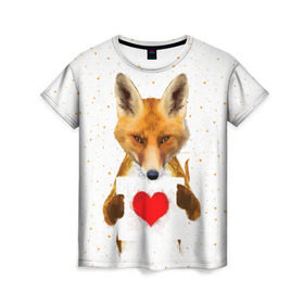 Женская футболка 3D с принтом Влюбленная лиса в Тюмени, 100% полиэфир ( синтетическое хлопкоподобное полотно) | прямой крой, круглый вырез горловины, длина до линии бедер | Тематика изображения на принте: animal | beast | fox | heart | love | orange | животное | зверь | лис | лиса | личиска | любовь | рыжая | сердце