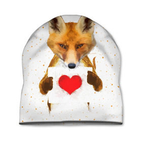 Шапка 3D с принтом Влюбленная лиса в Тюмени, 100% полиэстер | универсальный размер, печать по всей поверхности изделия | animal | beast | fox | heart | love | orange | животное | зверь | лис | лиса | личиска | любовь | рыжая | сердце