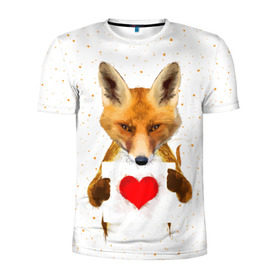 Мужская футболка 3D спортивная с принтом Влюбленная лиса в Тюмени, 100% полиэстер с улучшенными характеристиками | приталенный силуэт, круглая горловина, широкие плечи, сужается к линии бедра | animal | beast | fox | heart | love | orange | животное | зверь | лис | лиса | личиска | любовь | рыжая | сердце