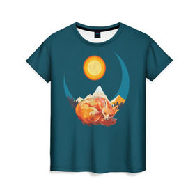 Женская футболка 3D с принтом Лиса под солнцем в Тюмени, 100% полиэфир ( синтетическое хлопкоподобное полотно) | прямой крой, круглый вырез горловины, длина до линии бедер | animal | beast | fox | heart | love | orange | животное | зверь | лис | лиса | личиска | любовь | природа | рыжая | сердце | солнце