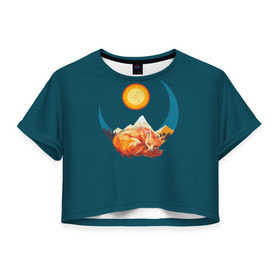 Женская футболка 3D укороченная с принтом Лиса под солнцем в Тюмени, 100% полиэстер | круглая горловина, длина футболки до линии талии, рукава с отворотами | animal | beast | fox | heart | love | orange | животное | зверь | лис | лиса | личиска | любовь | природа | рыжая | сердце | солнце