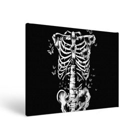 Холст прямоугольный с принтом Floral Skeleton в Тюмени, 100% ПВХ |  | Тематика изображения на принте: art | bone | dark | death | fashion | flower | hipster | skelet | skull | арт | грудь | кости | мода | ребра | скелет | стиль | темный | хипстер | цвет | череп
