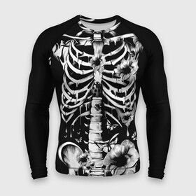 Мужской рашгард 3D с принтом Floral Skeleton в Тюмени,  |  | Тематика изображения на принте: art | bone | dark | death | fashion | flower | hipster | skelet | skull | арт | грудь | кости | мода | ребра | скелет | стиль | темный | хипстер | цвет | череп