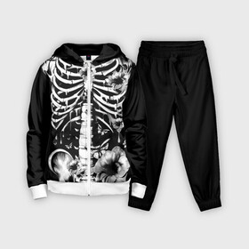 Детский костюм 3D с принтом Floral Skeleton в Тюмени,  |  | art | bone | dark | death | fashion | flower | hipster | skelet | skull | арт | грудь | кости | мода | ребра | скелет | стиль | темный | хипстер | цвет | череп