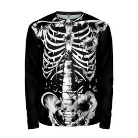 Мужской лонгслив 3D с принтом Floral Skeleton в Тюмени, 100% полиэстер | длинные рукава, круглый вырез горловины, полуприлегающий силуэт | art | bone | dark | death | fashion | flower | hipster | skelet | skull | арт | грудь | кости | мода | ребра | скелет | стиль | темный | хипстер | цвет | череп
