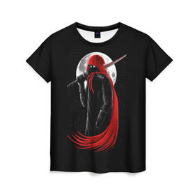 Женская футболка 3D с принтом Лунный убийца в Тюмени, 100% полиэфир ( синтетическое хлопкоподобное полотно) | прямой крой, круглый вырез горловины, длина до линии бедер | moon | ninja | warrior | воин | звезды | луна | ниндзя