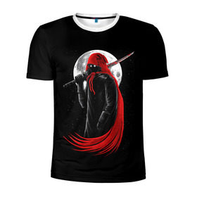 Мужская футболка 3D спортивная с принтом Лунный убийца в Тюмени, 100% полиэстер с улучшенными характеристиками | приталенный силуэт, круглая горловина, широкие плечи, сужается к линии бедра | moon | ninja | warrior | воин | звезды | луна | ниндзя