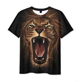 Мужская футболка 3D с принтом Львиный рык в Тюмени, 100% полиэфир | прямой крой, круглый вырез горловины, длина до линии бедер | Тематика изображения на принте: animal | beast | cat | feline | king | lion | meow | pussy | rage | roar | животное | зверь | король | кот | кошка | лев | львица | мяу | рык | хищник | царь | ярость