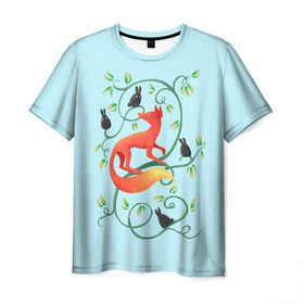 Мужская футболка 3D с принтом Милая лисичка в Тюмени, 100% полиэфир | прямой крой, круглый вырез горловины, длина до линии бедер | Тематика изображения на принте: animal | beast | fox | heart | love | orange | животное | зверь | лис | лиса | личиска | любовь | птица | птицы | птичка | рыжая | сердце