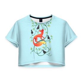 Женская футболка 3D укороченная с принтом Милая лисичка в Тюмени, 100% полиэстер | круглая горловина, длина футболки до линии талии, рукава с отворотами | Тематика изображения на принте: animal | beast | fox | heart | love | orange | животное | зверь | лис | лиса | личиска | любовь | птица | птицы | птичка | рыжая | сердце