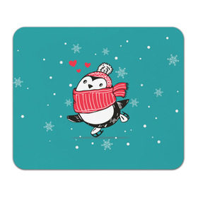 Коврик прямоугольный с принтом Пингвинчик на коньках в Тюмени, натуральный каучук | размер 230 х 185 мм; запечатка лицевой стороны | 14 февраля | день святого валентина | зима | пингвин | снег | снежинки