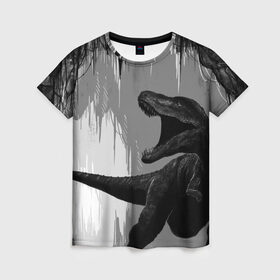 Женская футболка 3D с принтом Пещера динозавра в Тюмени, 100% полиэфир ( синтетическое хлопкоподобное полотно) | прямой крой, круглый вырез горловины, длина до линии бедер | Тематика изображения на принте: animal | beast | dino | rage | roar | динозавр | животное | зверь | земля | пещера | рык | эра | ярость