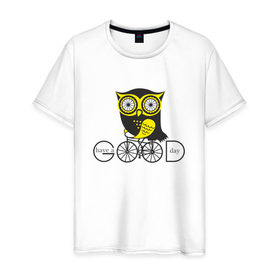 Мужская футболка хлопок с принтом Owl. Сова. Have a good day! в Тюмени, 100% хлопок | прямой крой, круглый вырез горловины, длина до линии бедер, слегка спущенное плечо. | owl | сова | совушка