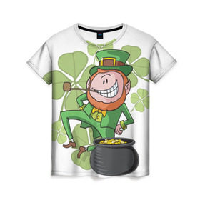 Женская футболка 3D с принтом Ирландия в Тюмени, 100% полиэфир ( синтетическое хлопкоподобное полотно) | прямой крой, круглый вырез горловины, длина до линии бедер | clover | gold | green | irish | money | st. patrick | деньги | зелёный | золото | ирландская | клевер | лепрекон