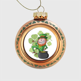 Стеклянный ёлочный шар с принтом Ирландия в Тюмени, Стекло | Диаметр: 80 мм | clover | gold | green | irish | money | st. patrick | деньги | зелёный | золото | ирландская | клевер | лепрекон