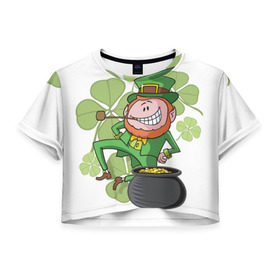 Женская футболка 3D укороченная с принтом Ирландия в Тюмени, 100% полиэстер | круглая горловина, длина футболки до линии талии, рукава с отворотами | clover | gold | green | irish | money | st. patrick | деньги | зелёный | золото | ирландская | клевер | лепрекон