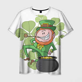 Мужская футболка 3D с принтом Ирландия в Тюмени, 100% полиэфир | прямой крой, круглый вырез горловины, длина до линии бедер | Тематика изображения на принте: clover | gold | green | irish | money | st. patrick | деньги | зелёный | золото | ирландская | клевер | лепрекон