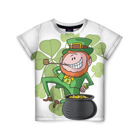 Детская футболка 3D с принтом Ирландия в Тюмени, 100% гипоаллергенный полиэфир | прямой крой, круглый вырез горловины, длина до линии бедер, чуть спущенное плечо, ткань немного тянется | clover | gold | green | irish | money | st. patrick | деньги | зелёный | золото | ирландская | клевер | лепрекон