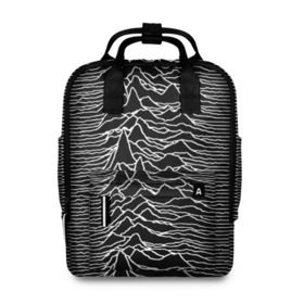 Женский рюкзак 3D с принтом Joy Division. Unknown Pleasures в Тюмени, 100% полиэстер | лямки с регулируемой длиной, сверху ручки, чтобы рюкзак нести как сумку. Основное отделение закрывается на молнию, как и внешний карман. Внутри два дополнительных кармана, один из которых закрывается на молнию. По бокам два дополнительных кармашка, куда поместится маленькая бутылочка
 | joy division | альбом | волны | горы | линии | обложка | панк | рок