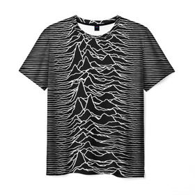 Мужская футболка 3D с принтом Joy Division. Unknown Pleasures в Тюмени, 100% полиэфир | прямой крой, круглый вырез горловины, длина до линии бедер | joy division | альбом | волны | горы | линии | обложка | панк | рок