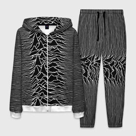 Мужской костюм 3D с принтом Joy Division Unknown Pleasures в Тюмени, 100% полиэстер | Манжеты и пояс оформлены тканевой резинкой, двухслойный капюшон со шнурком для регулировки, карманы спереди | Тематика изображения на принте: joy division | альбом | волны | горы | линии | обложка | панк | рок