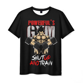 Мужская футболка 3D с принтом Powerful Gym в Тюмени, 100% полиэфир | прямой крой, круглый вырез горловины, длина до линии бедер | dragon ball | powerful | strong | workout | воркаут | драгон бол
