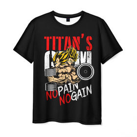 Мужская футболка 3D с принтом Titans Gym в Тюмени, 100% полиэфир | прямой крой, круглый вырез горловины, длина до линии бедер | dragon ball | no pain no gain | аниме | драгон болл