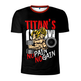 Мужская футболка 3D спортивная с принтом Titans Gym в Тюмени, 100% полиэстер с улучшенными характеристиками | приталенный силуэт, круглая горловина, широкие плечи, сужается к линии бедра | dragon ball | no pain no gain | аниме | драгон болл
