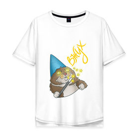 Мужская футболка хлопок Oversize с принтом ВЖУХ в Тюмени, 100% хлопок | свободный крой, круглый ворот, “спинка” длиннее передней части | вжух | волшебник | кот | мем