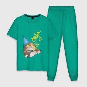 Мужская пижама хлопок с принтом ВЖУХ в Тюмени, 100% хлопок | брюки и футболка прямого кроя, без карманов, на брюках мягкая резинка на поясе и по низу штанин
 | Тематика изображения на принте: вжух | волшебник | кот | мем