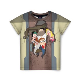 Детская футболка 3D с принтом American dad в Тюмени, 100% гипоаллергенный полиэфир | прямой крой, круглый вырез горловины, длина до линии бедер, чуть спущенное плечо, ткань немного тянется | американский папаша | кино | киногерой | сезон | сериал | фильм
