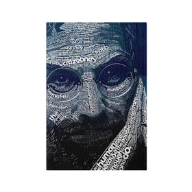 Обложка для паспорта матовая кожа с принтом Стив Джобс в Тюмени, натуральная матовая кожа | размер 19,3 х 13,7 см; прозрачные пластиковые крепления | an american businessman | apple | art | portrait | steve jobs | text | американец | искусство | портрет | предприниматель | стив джобс | текстовой | яблоко