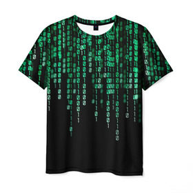 Мужская футболка 3D с принтом Матрица в Тюмени, 100% полиэфир | прямой крой, круглый вырез горловины, длина до линии бедер | Тематика изображения на принте: background | black | green | matrix | movie | numbers | зеленые | матрица | фильм | фон | цифры | черный