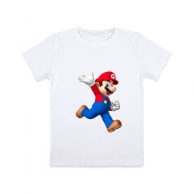 Детская футболка хлопок с принтом Super Mario в Тюмени, 100% хлопок | круглый вырез горловины, полуприлегающий силуэт, длина до линии бедер | nintendo | марио | нинтендо