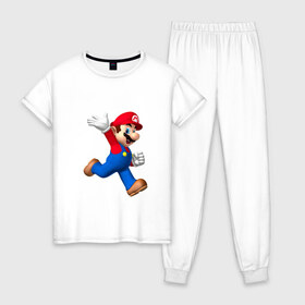 Женская пижама хлопок с принтом Super Mario в Тюмени, 100% хлопок | брюки и футболка прямого кроя, без карманов, на брюках мягкая резинка на поясе и по низу штанин | nintendo | марио | нинтендо