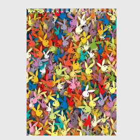 Скетчбук с принтом Кролики Playboy в Тюмени, 100% бумага
 | 48 листов, плотность листов — 100 г/м2, плотность картонной обложки — 250 г/м2. Листы скреплены сверху удобной пружинной спиралью | зайчик | заяц | паттерн | плейбой | разноцветный