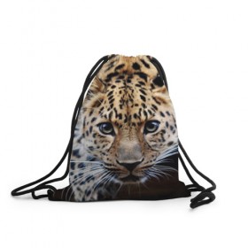 Рюкзак-мешок 3D с принтом Леопард в Тюмени, 100% полиэстер | плотность ткани — 200 г/м2, размер — 35 х 45 см; лямки — толстые шнурки, застежка на шнуровке, без карманов и подкладки | взгляд | глаза | дикая кошка | леопард | хищник