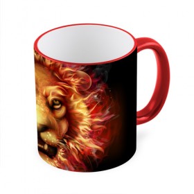 Кружка 3D с принтом Огненный лев в Тюмени, керамика | ёмкость 330 мл | animal | fire | flame | head | lion | look | predator | взгляд | голова | животное | лев | огненный | огонь | пламя | хищник