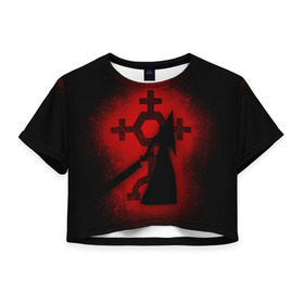 Женская футболка 3D укороченная с принтом Silent Hill в Тюмени, 100% полиэстер | круглая горловина, длина футболки до линии талии, рукава с отворотами | horror | знак | мистика | монстр | пирамида | сайлент хилл | символ | триллер | ужасы