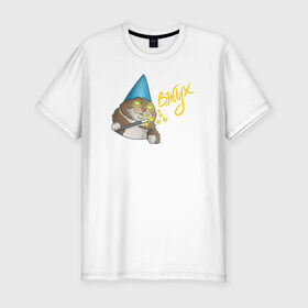 Мужская футболка премиум с принтом ВЖУХ котик в Тюмени, 92% хлопок, 8% лайкра | приталенный силуэт, круглый вырез ворота, длина до линии бедра, короткий рукав | вжух | котик