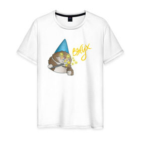 Мужская футболка хлопок с принтом ВЖУХ котик в Тюмени, 100% хлопок | прямой крой, круглый вырез горловины, длина до линии бедер, слегка спущенное плечо. | Тематика изображения на принте: вжух | котик