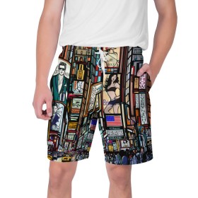 Мужские шорты 3D с принтом Нью-Йорк Сити в Тюмени,  полиэстер 100% | прямой крой, два кармана без застежек по бокам. Мягкая трикотажная резинка на поясе, внутри которой широкие завязки. Длина чуть выше колен | арт | веселые | интересные | популярное | узор