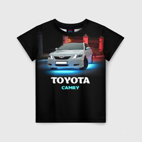 Детская футболка 3D с принтом Toyota Camry в Тюмени, 100% гипоаллергенный полиэфир | прямой крой, круглый вырез горловины, длина до линии бедер, чуть спущенное плечо, ткань немного тянется | Тематика изображения на принте: camry | toyota | авто. автомобиль | камри | машина | тачка | тойота