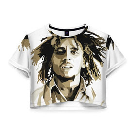Женская футболка 3D укороченная с принтом Ямайка, Боб Марли в Тюмени, 100% полиэстер | круглая горловина, длина футболки до линии талии, рукава с отворотами | bob marley | reggae